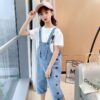 White Cotton T Shirt  Denim Bib Suit Two Piece Girls Clothing