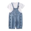 White Cotton T Shirt  Denim Bib Suit Two Piece Girls Clothing