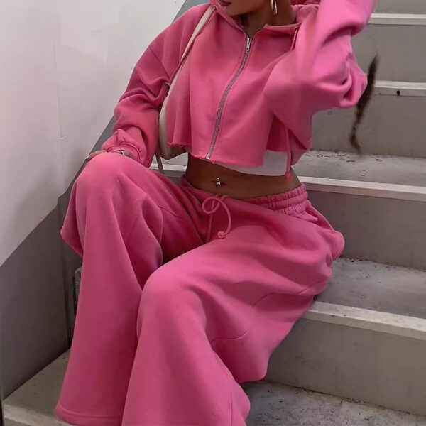 9389b94d-0360-4c04-a811-403297df6b6e.jpg Hooded Front Cardigan Zipper Sweater Wide Leg Loose Trousers Suit